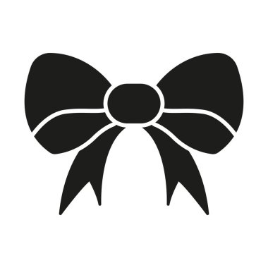 Papyonlu Katı Simge. Moda Aksesuarı, Dekorasyon ve Hediye Paketi Silueti Sembolü. Zarif ve şık tasarım elementi. İzole Vektör İllüstrasyonu.