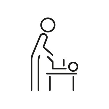 Bebeğin Altını Değiştiren Baba İkonası. Çocuk Bakımı ve Ebeveynlik Ana Hattı Sembolü. Çocuk bakımı ve hijyen. Düzenlenebilir Vuruş. İzole Vektör İllüstrasyonu.