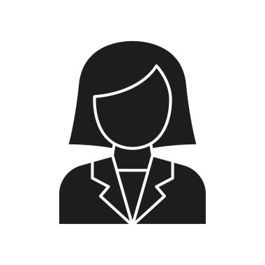 Kadın Profesyonel Avatar Katı Simgesi. İş kadını, Girişimci, Şirket Çalışanı Siluet Sembolü. Kadın Liderliği ve kariyer kimliğinin temsilcisi. İzole Vektör İllüstrasyonu.