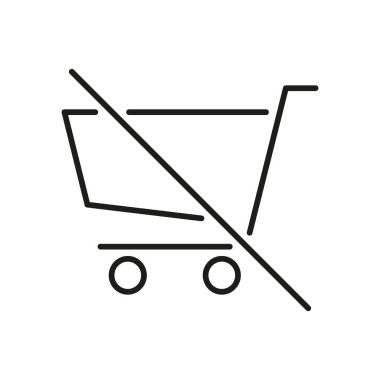 İçki yasağı olan alışveriş arabası simgesi. Alışveriş yok, satın alma kısıtlaması yok, ya da araba yasağı sembolü yok. E-Ticaret Sınırlamaları. Düzenlenebilir Vuruş. İzole Vektör İllüstrasyonu.
