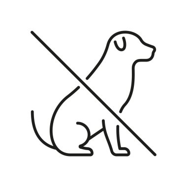 Köpekler Satır Simgesine İzin Yok. Hayvan Kısıtlaması, Hayvan Yasağı ve Hayvansız Bölge Ana Hattı Sembolü. Kamusal Alan Yönetmeliği. Düzenlenebilir Vuruş. İzole Vektör İllüstrasyonu.