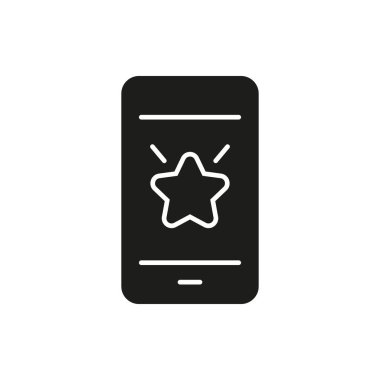 Star Solid Icon 'lu akıllı telefon. Mobil Uygulama, Özellikli Uygulama ve En İyi Değerli Yazılım Sembolü. Kullanıcı Arayüzü Tasarımı ve Kalite Beğeni. İzole Vektör İllüstrasyonu.