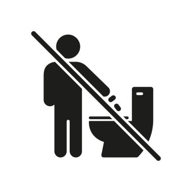 Klozet Katı Simgesi 'nde Çöp atmak yok. Atık İmha Yasağı ve Çevre Koruma Silüeti Sembolü. Hijyen ve Temizlik Bilinci. İzole Vektör İllüstrasyonu.