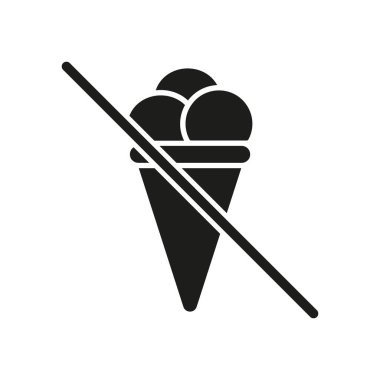 Dondurma Yasak Katı Simge. Beslenme Kısıtlaması, Alerji Farkındalığı ve Sağlık Tedbiri Silüeti Sembolü. Beslenme kontrolü. İzole Vektör İllüstrasyonu.