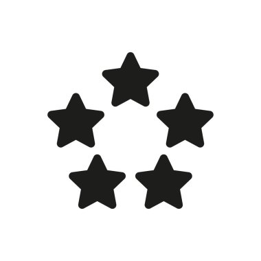 Beş Yıldızlı Derece Katı Simgesi. Mükemmellik, Kalite Güvencesi ve Müşteri memnuniyeti Silueti Sembolü. En İyi Performans Tanıma. İzole Vektör İllüstrasyonu.