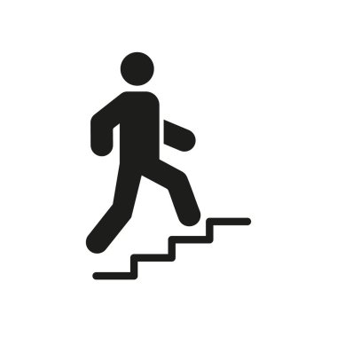 Merdiven tırmanan kişi Katı Simge. İlerleme, Hedefler ve Başarı Silueti Sembolü. Motivasyon ve büyüme. İzole Vektör İllüstrasyonu.