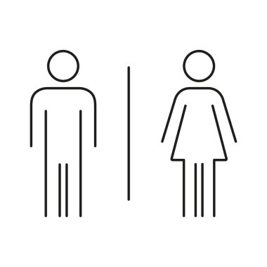 Erkek ve Kadın Tuvaleti İmza Simgesi. Erkek ve Kadın WC Hattı Sembolü. Kamu Tesisi, Tuvalet Yönetimi ve Cinsiyet Tanımlama Hattı. Düzenlenebilir Vuruş. İzole Vektör İllüstrasyonu.