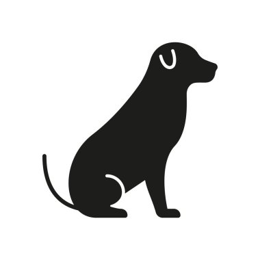 Köpek Silueti Yan Görünümü Katı Simge. Hayvan Dostu ve Sadakat Silueti Sembolü. Köpek Hayvan Profili Oturma Konumu. İzole Vektör İllüstrasyonu.