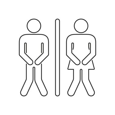 Banyo aciliyeti, idrar acil durumu ve tuvalet imzası. Tuvalet Acil Hattı Simgesi. Erkek ve Kadın Mesane Tutma Sembolü. Düzenlenebilir Vuruş. İzole Vektör İllüstrasyonu.