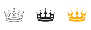 Crown Icon Hattı ve koyu siyah renkli simge seti. Kraliyet, Liderlik ve Otorite Sembol Özeti ve Siluet Sembol Koleksiyonu. Kral ve Muhteşem Tasarım. İzole Vektör İllüstrasyonu.