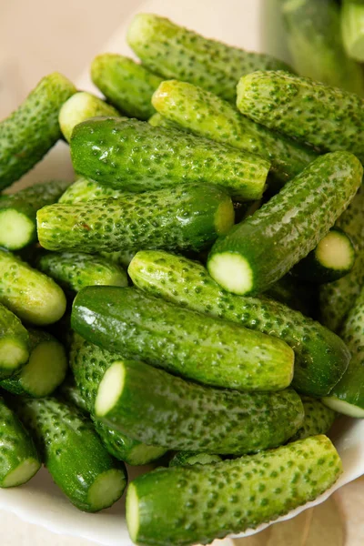 Homemade Organic Cucumbers Washed Prepared Canning Jars — Stock Photo, Image