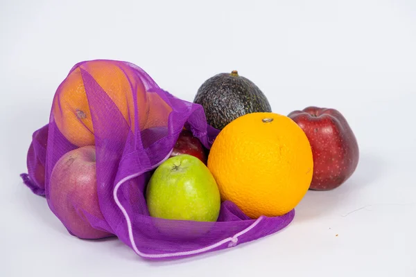 Malla Tela Para Frutas Verduras Sobre Fondo Blanco Una Alternativa —  Fotos de Stock