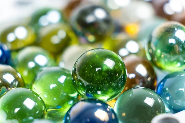 Lots Green Glass Beads Close Balls Stock Image