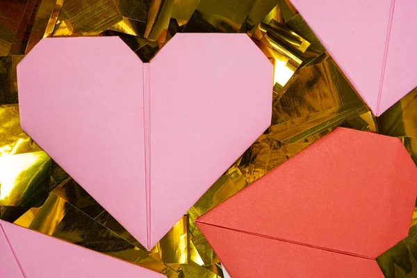 Sevgililer Günü Için Origami Kâğıttan Yapılmış Kalpler Kendin Yap — Stok fotoğraf