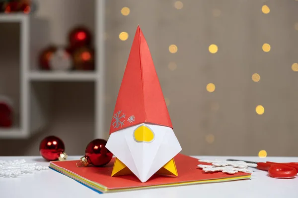 Christmas Gnome Paper Figurine Origami Crafts Yourself — Stock Photo, Image