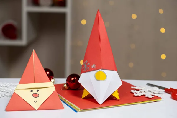 Santa Claus Gnome Christmas New Year Origami Paper Crafts Yourself — Stock Photo, Image