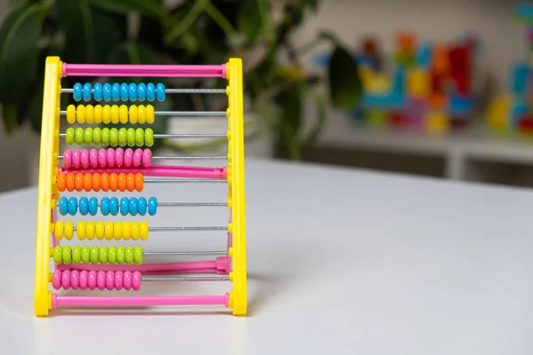 Colorido Ábaco Infantil Sobre Mesa Matemáticas Aritmética Para Niños Edad — Foto de Stock
