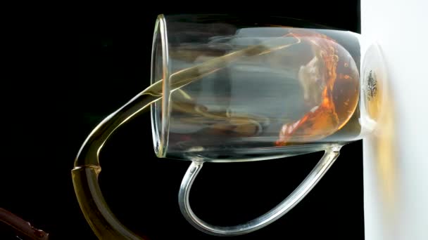 Black Tea Kettle Poured Glass Cup Double Bottom Tea Ceremony — Vídeos de Stock