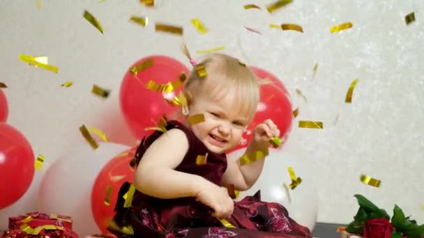 Valentines Day Children Sweet One Half Year Old Girl Showered — Stockvideo