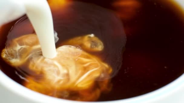 Cream Poured Coffee Making Coffee Cream Cappuccino Dissolving Milk Cream — Stockvideo
