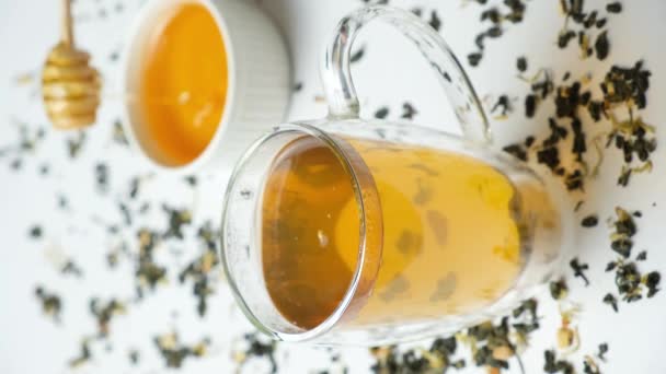 Add Liquid Lime Honey Glass Cup Green Tea — Stok Video
