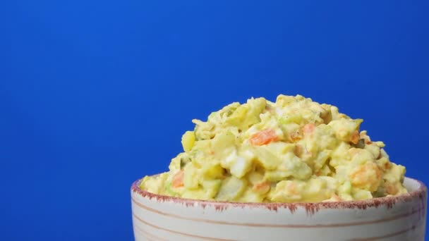 奥利维尔俄罗斯沙拉 一个经典的蛋黄酱配方 令人难以置信的味道 自制的配方 — 图库视频影像