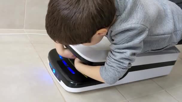 Year Old Boy Dries His Hands Electric Hand Dryer Public — Stock Video