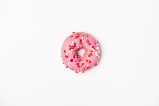 Stop Motion Video Donuts White Background View Delicious Spinning Pink — Stok video