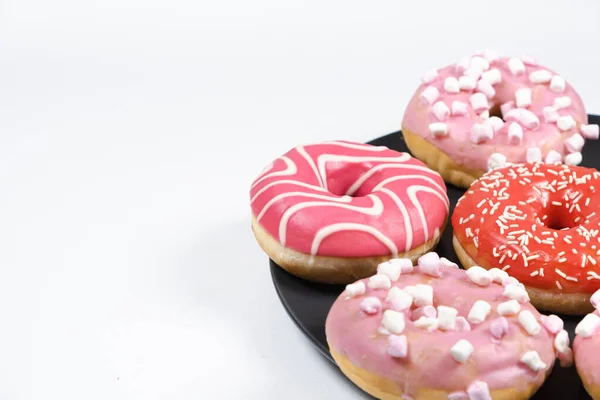 Donuts Red Pink Glaze Lots Donuts Sweet Delicious Food Copy — Stock Photo, Image