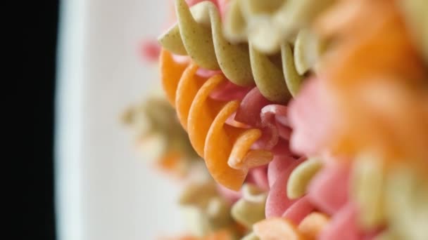 Rice Vegetable Pasta Form Spirals Rotate Black Background Healthy Gluten — Stock Video