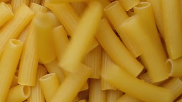Flying Wheat Pasta Rigatoni Form Tubes Fall Top Bottom Close — Stock Video