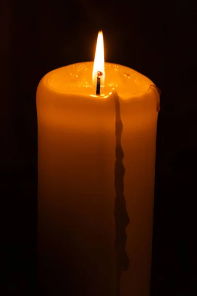 Lonely Burning Candle Old Temple Background Wall — Stock Photo, Image