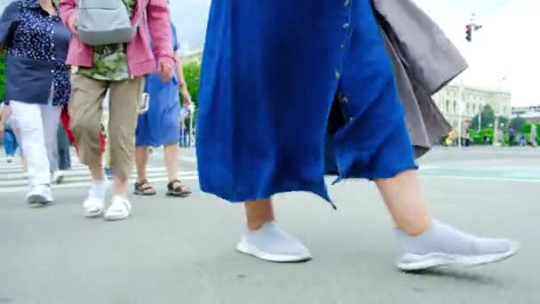 Muitas Pessoas Atravessam Estrada Uma Travessia Pedestres Vão Frente Multidão — Vídeo de Stock
