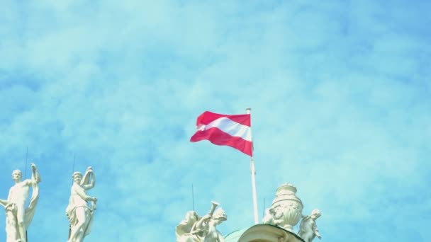 Flag Austria Flying Wind Old Building Statues — Stock Video