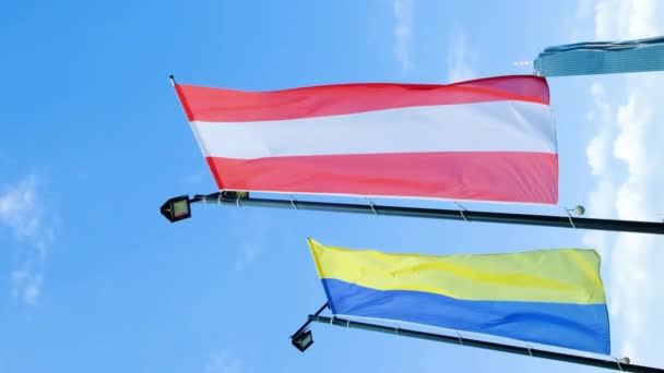 Bandiere Ucraina Austria Sventolano Contro Cielo — Video Stock
