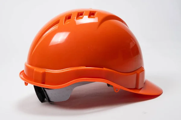 Защитный Оранжевый Шлем Строителя Инженера Белом Фоне — стоковое фото