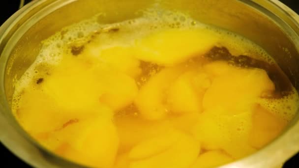 煮土豆泥 用平底锅在水里煮土豆皮 — 图库视频影像
