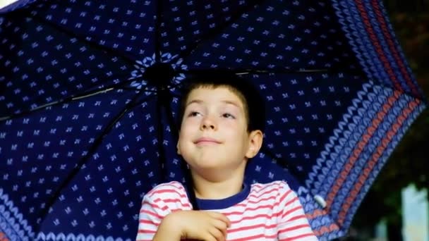 Šestiletý Chlapec Stojí Létě Venku Pod Deštníkem — Stock video