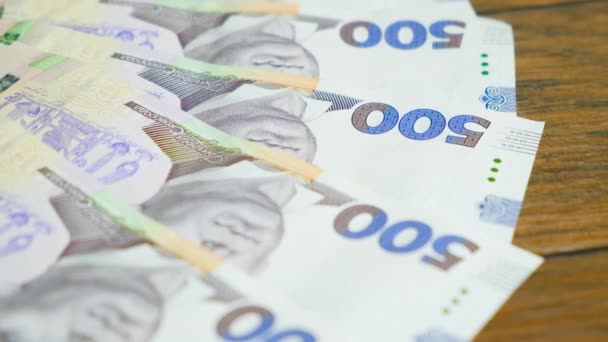 500 Bankovek Hřivnu Stole Detailním Záběru Měna Ukrajiny — Stock video