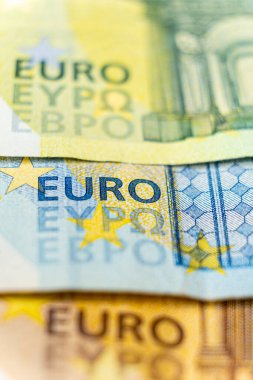 Euro para makrosu, 20, 50 ve 100 Euro yakın plan..