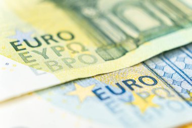 Euro para makrosu, 20, 50 ve 100 Euro yakın plan..