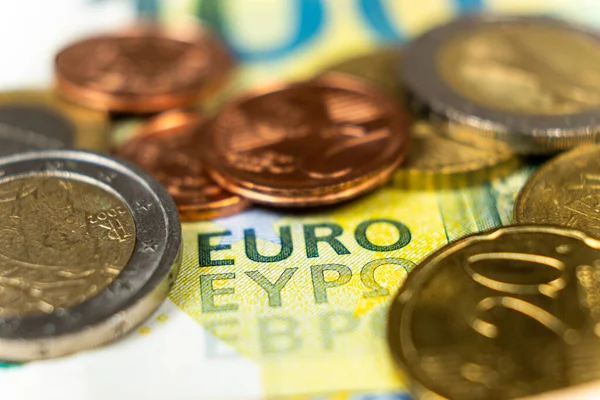 Monete Banconote Monete Euro Close Macro — Foto Stock