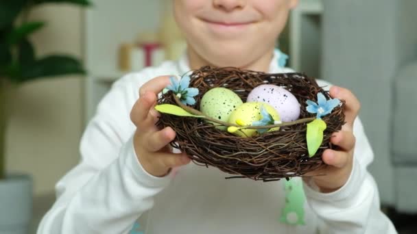 색깔의 달걀의 둥지를 부활절에 — 비디오