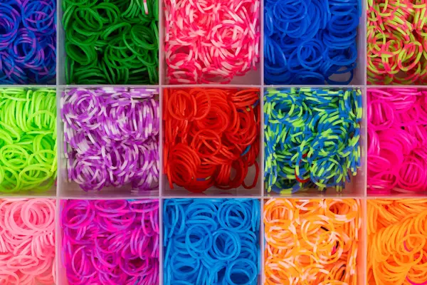 Ensemble Bandes Élastiques Multicolores Pour Tissage Bracelets Pour Enfants — Photo