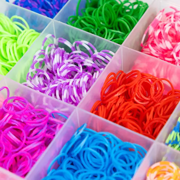 Conjunto Bandas Elásticas Multicoloridas Para Tecer Pulseiras Para Crianças — Fotografia de Stock