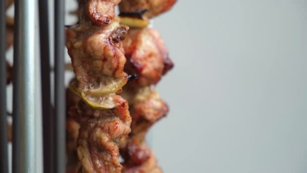 Cooking Pork Meat Electric Kebab Maker Vertical Skewers — Stock Video