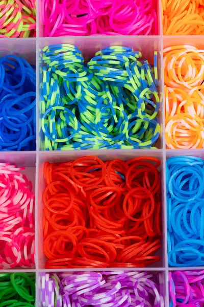 Ensemble Bandes Élastiques Multicolores Pour Tissage Bracelets Pour Enfants — Photo