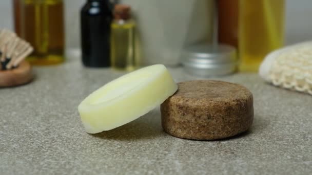 Katı Şampuan Saç Kremi Doğal Çevre Dostu Organik Kozmetikler — Stok video