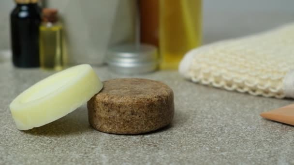 Vaste Shampoo Conditioner Voor Het Haar Natuurlijke Milieuvriendelijke Biologische Cosmetica — Stockvideo