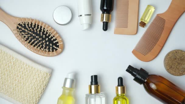 Kadın Saç Bakımı Için Doğal Çevre Dostu Kozmetik Ürünlerine Sağlam — Stok video